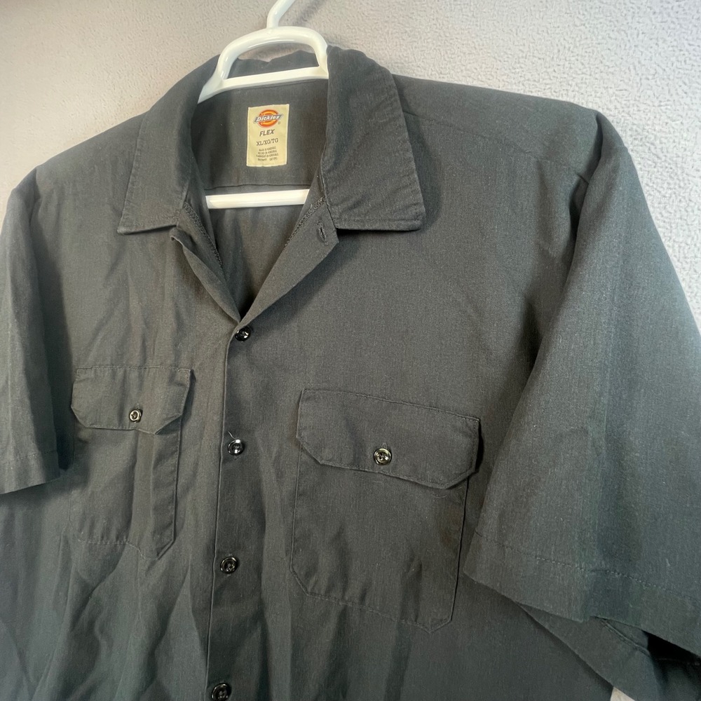 Dickies Work Shirt Mens XL Black Flex Short Sleeve Button Down Utility Pocket